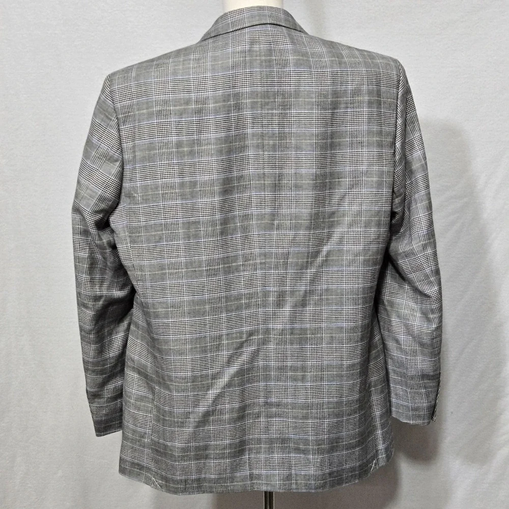 TravelSmith Blazer Mens Large Gray Plaid 2 Button Sport‎ Coat Jacket Classic Fit